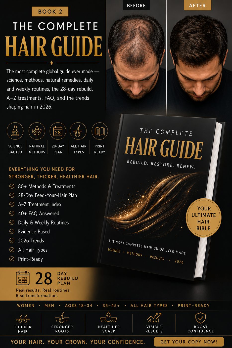 The Complete Hair Guide. Rebuild. Restore. Renew. Premium edition 2026.